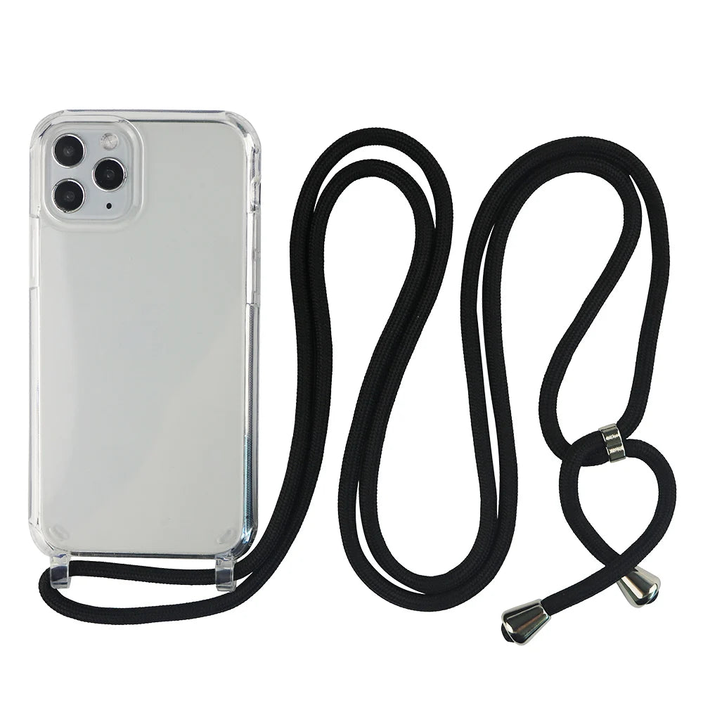 Crossbody Necklace Cord Lanyard Transparent Phone Case For iPhone 16 15 13 Pro Max 12 11 7 8 Plus X XR XS Strap Hang Rope Cover