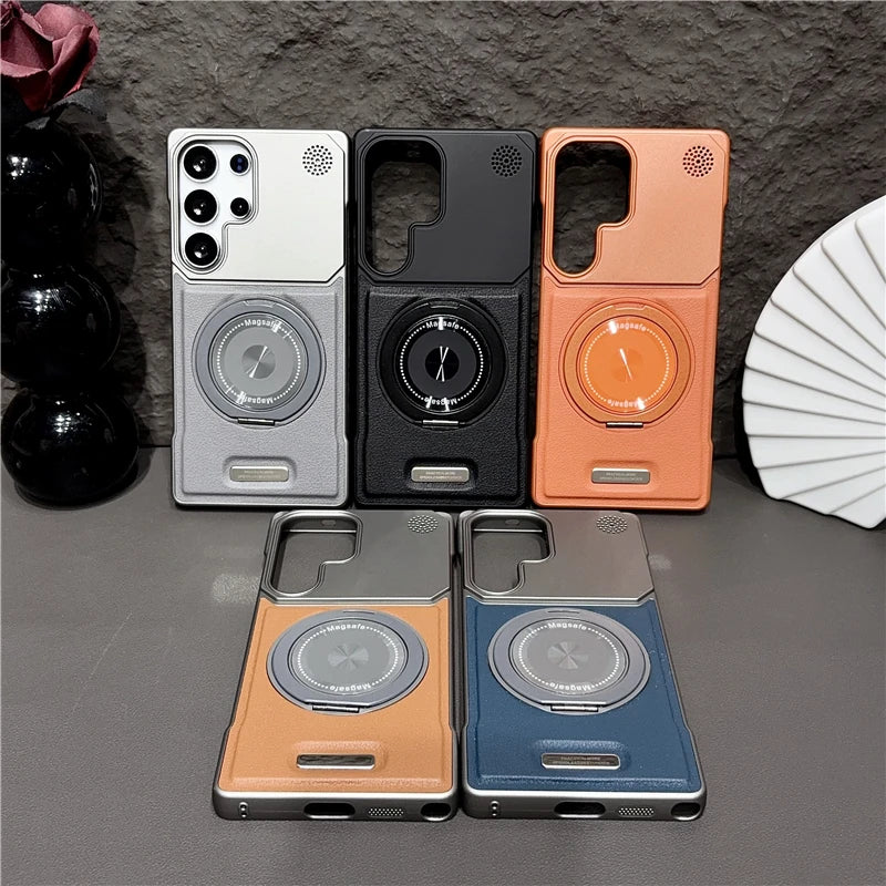 360 Rotating Bracket Hard PC Phone Case For Magsafe Samsung S26 S25 S24 S23 S22 Ultra Plus Magnetic Stand Holder Frameless Cover