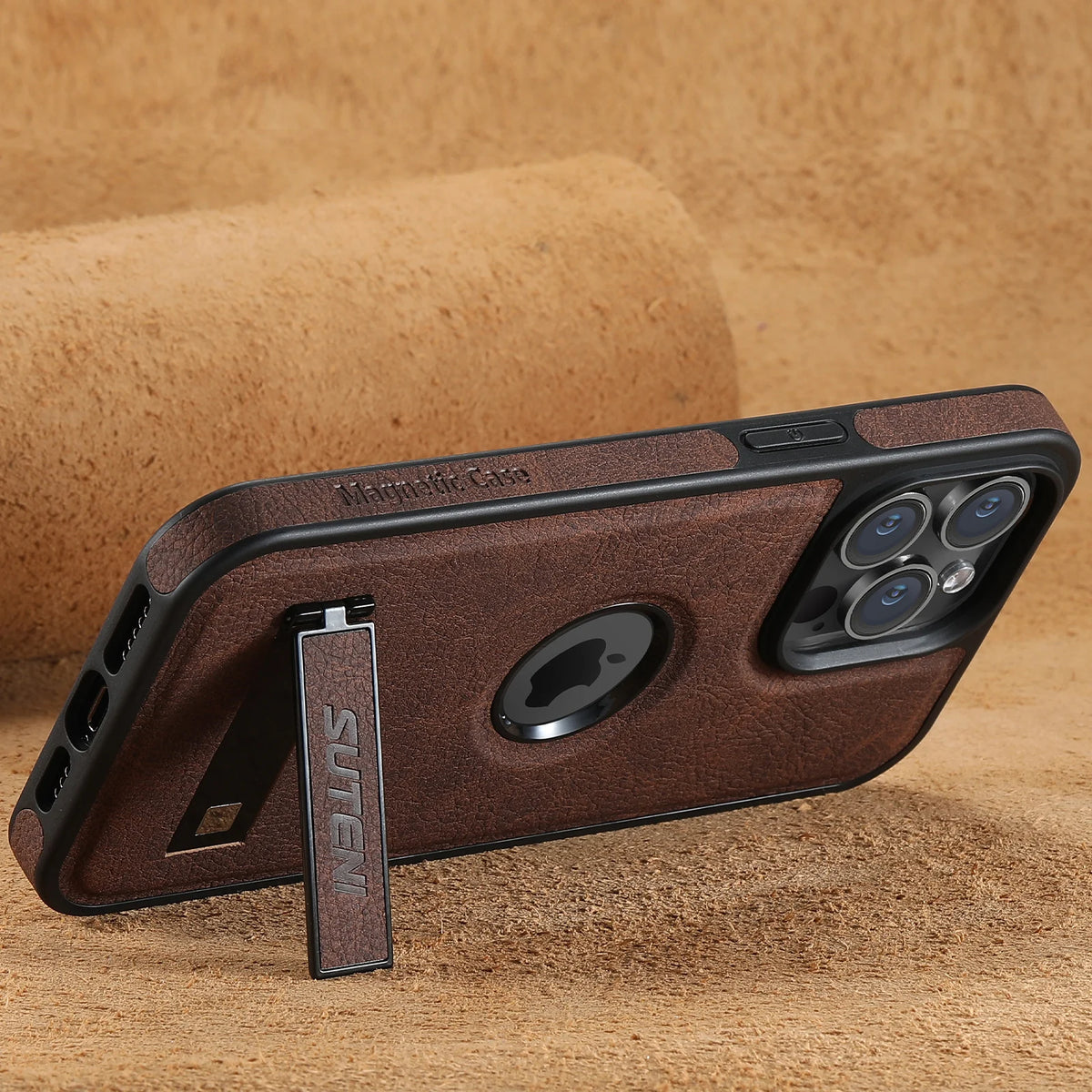 For Magsafe Invisible Bracket Cover For iPhone 12 13 14 15 16 17 18 Pro Max Magnetic Leather Phone Case For IPhone 17 18 Pro Max
