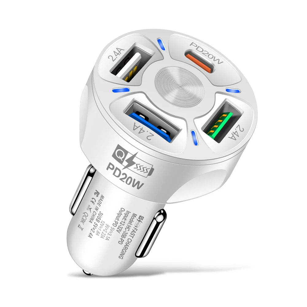MZX 60W 48W 30W Duar Car Charger PD USB A Type C Smart Quick Charge 12V 24V Cigar Lighter Ultra QC 3.0 Charging for Cell Phone