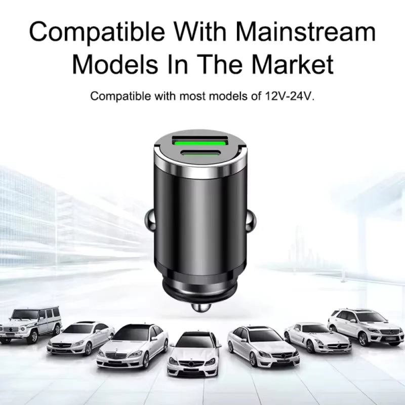 200W Mini Car Charger Fast Charging for iPhone QC3.0 Mini PD USB Type C Car Mobile Phone Charger for Xiaomi Samsung Huawei