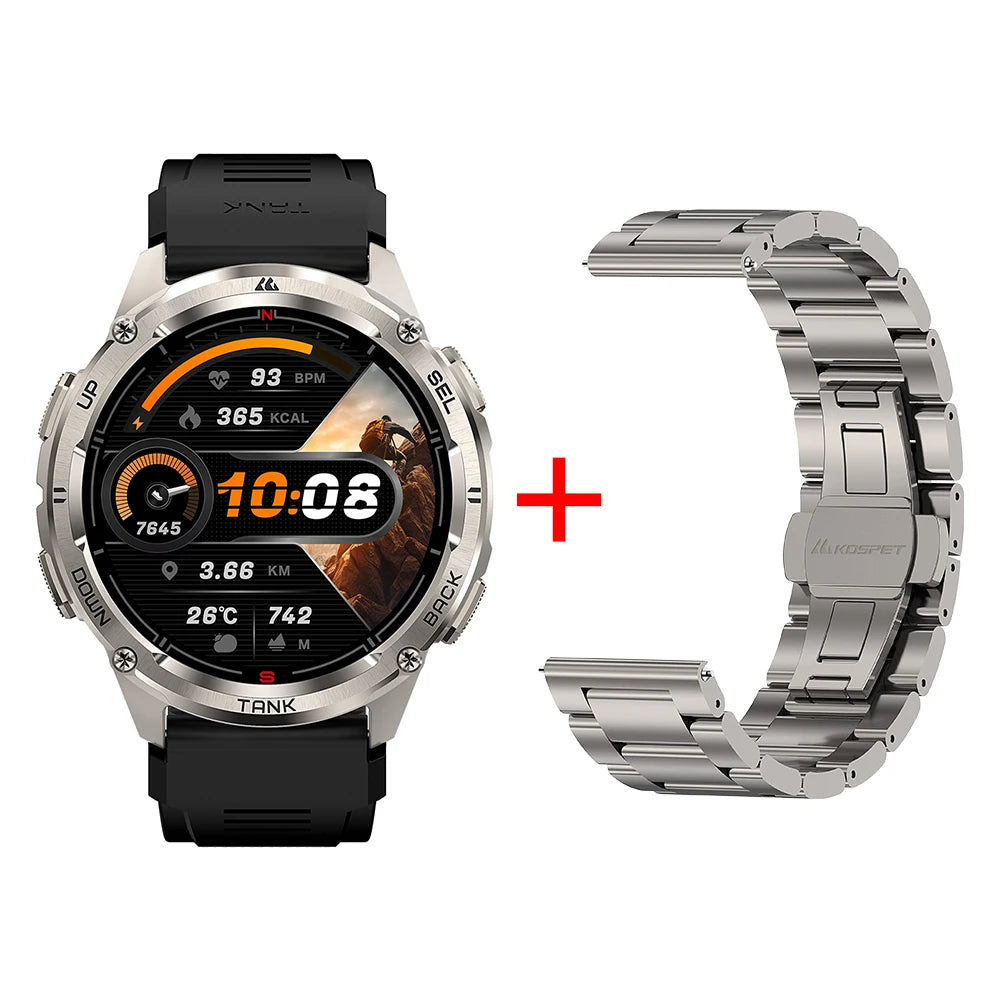 KOSPET TANK T3 Ultra 2 Smart Watch for Men GPS Stainless Steel Extra-Long Battery 5ATM IP69K Waterproof 24/7 Health Monitor