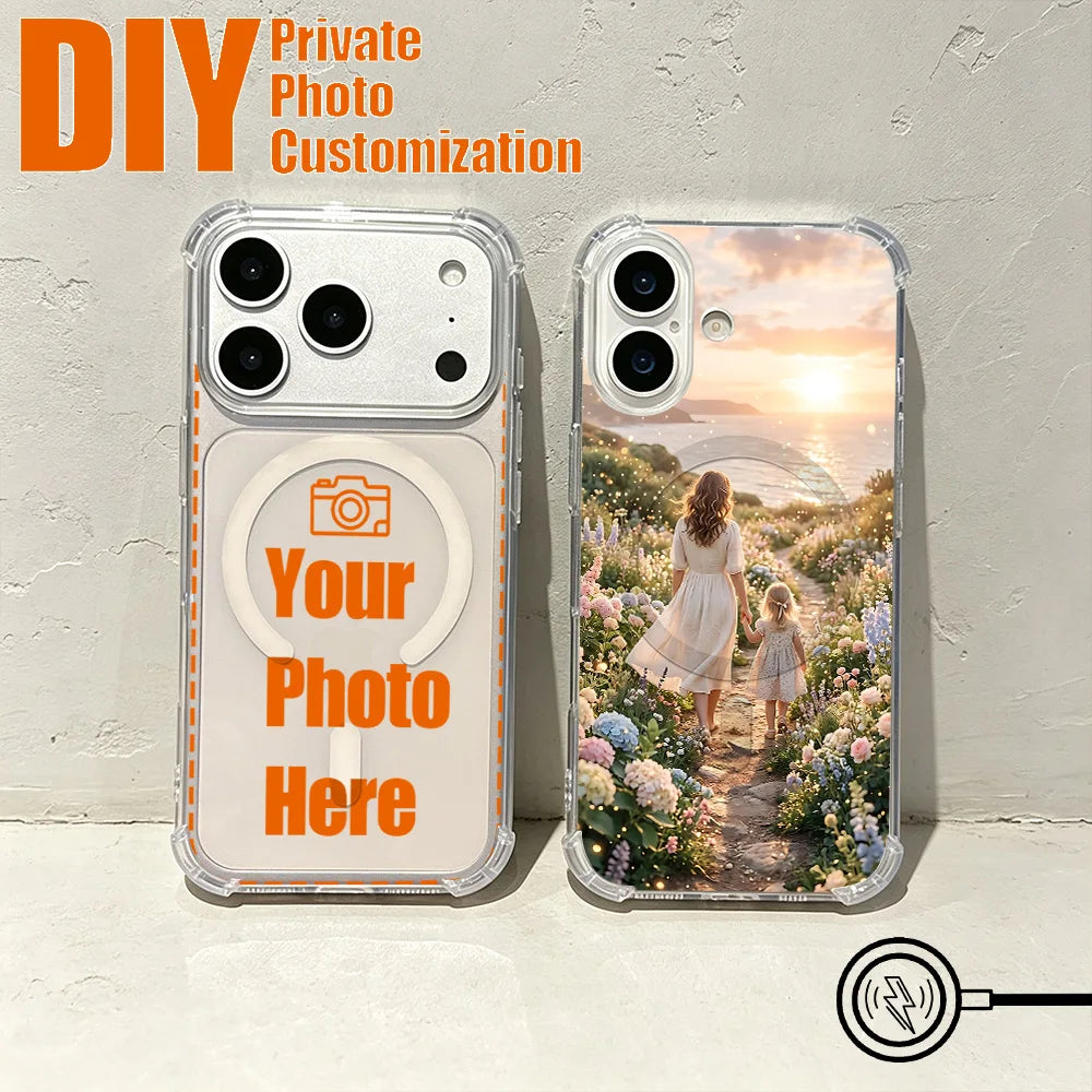 DIY Photo Customized Magnetic Phone Case for iPhone 18 17 16e 16 15 14 13 12 11 8 7 Air Plus Mini Pro Max XSMax Anti Fall Cover