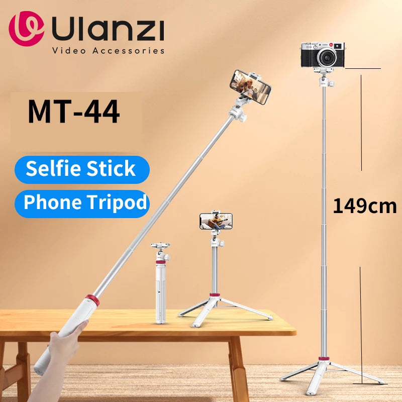 Ulanzi MT-44 1.46M Extend Selfie Stick Tripods Tripod With Phone Clamp For Cameras Cellphone Samsung iPhone Huawei Xiaomi Stand
