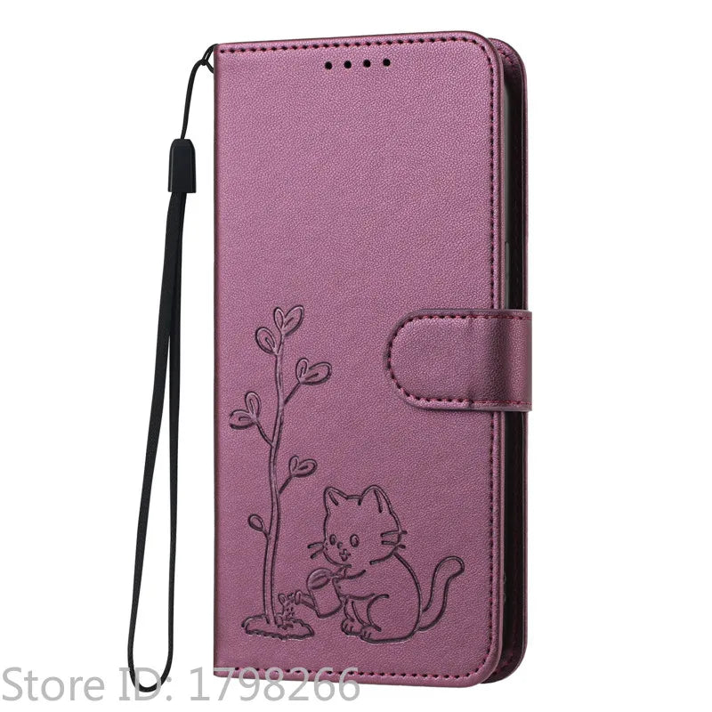 Cats & Trees Pattern Leather Phone Case For VIVO Y39 Y29 Y19S Y38 Y78+ Y17S Y27 Y36 Y16 Y56 5G Wallet Flip Cover Card Holder Bag
