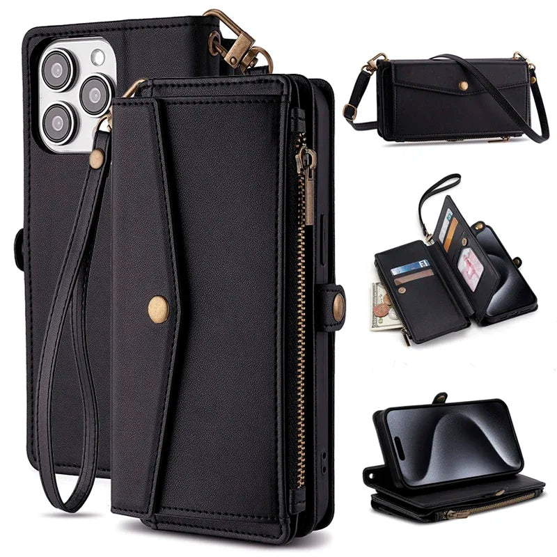 Wallet Flip Stand Leather Case For iPhone 11 12 13 14 15 Pro Max 6 6s 8 7 Plus X XS XR SE 2020 SE3 2022 Cover Crossbody-Bags