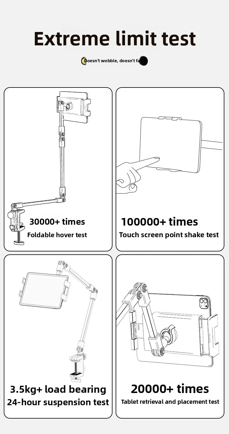 All-metal cantilever lazy overhead phone holder for desktop live streaming, bedside adjustable tablet for iPad bracket