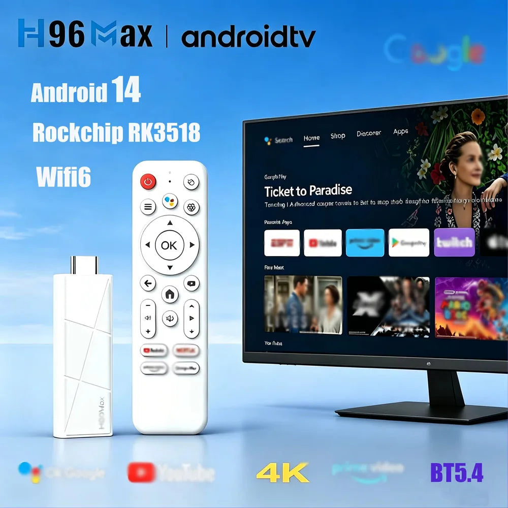 2026 New H96 MAX RK3518 TV Stick Android14 4K TV Box Android Quad Core RAM WiFi6 BT5.4 2GB 8GB/16GB Smart TV Box Voice Remote