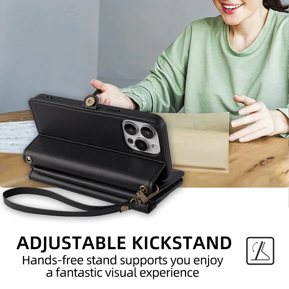 Wallet Flip Stand Leather Case For iPhone 11 12 13 14 15 Pro Max 6 6s 8 7 Plus X XS XR SE 2020 SE3 2022 Cover Crossbody-Bags