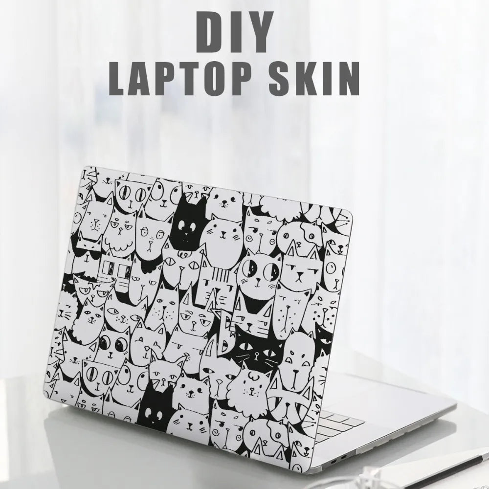 DIY 15inch Laptop Stickers Skins Cute Cat A+C Side Notebook Computer Cover Skin for Macbook /HP / Dell / Lenovo / Acer / ASUS