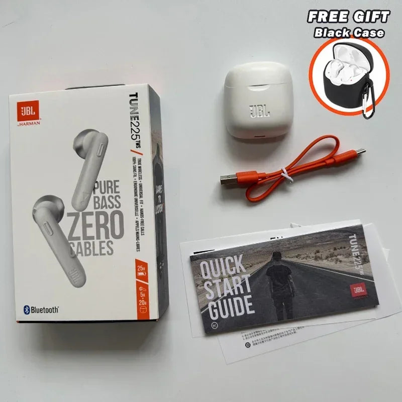 Original JBL Tune 225TWS True Wireless Bluetooth Earbud Headphones Stereo Earbuds Bass Sound Headset T225 TWS with Free cover