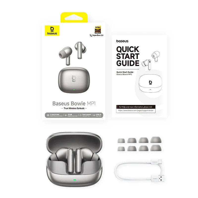 Baseus Bowie MP1 ANC Bluetooth 6.0 True Wireless Earbuds -55dB Adaptive Hybrid ANC Earphones Hi-Res LDAC 6-Mic ENC In-Ear Buds