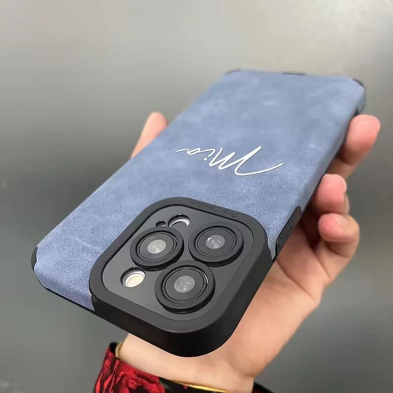 Personalized Customized DIY Name Phone Case For iPhone 17 16 15 14 13 Pro Max Plus Stylish Faux Leather Shockproof Phone Case