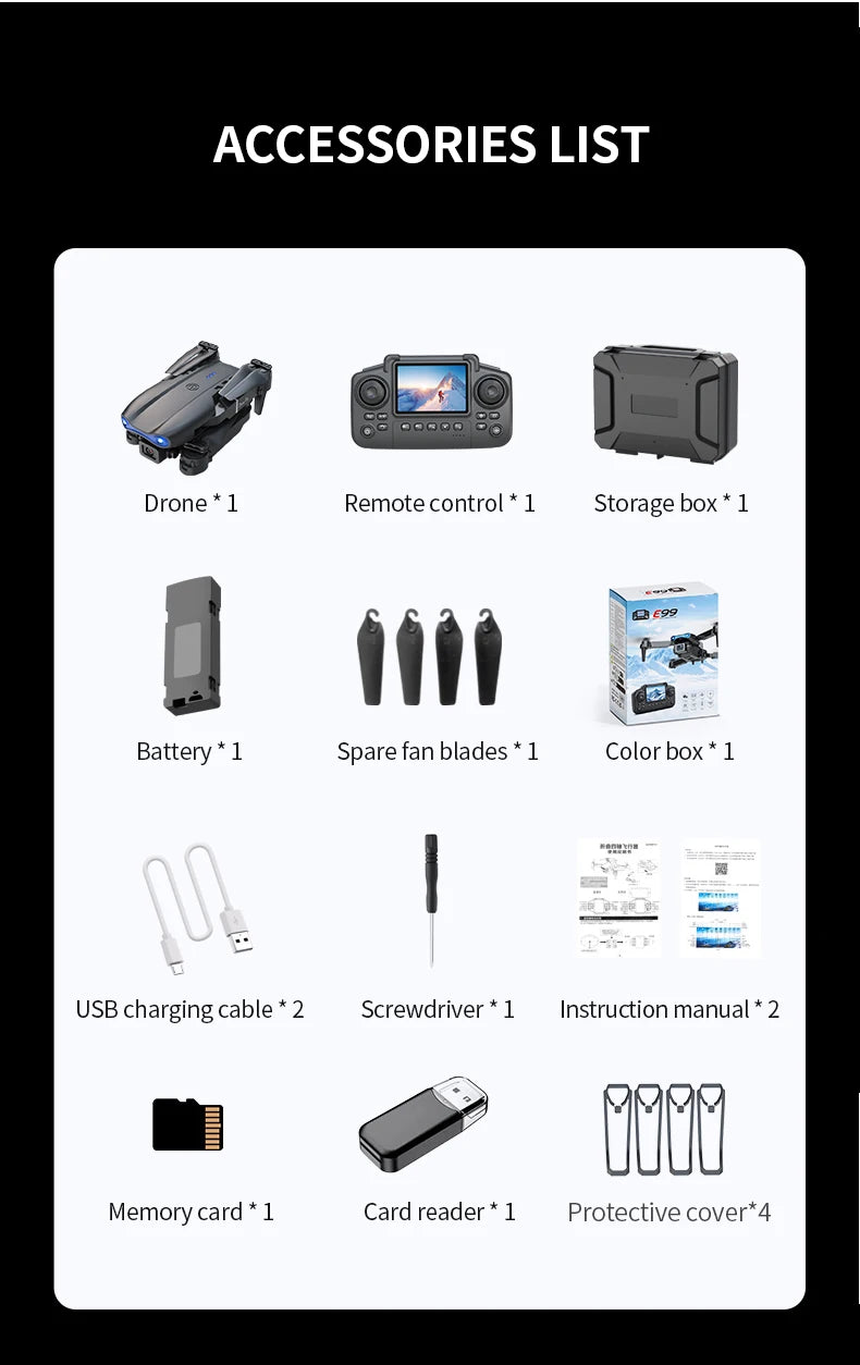 ZNLYRION RC Drone 4K Dual Camera E99 PRO Optical Flow Obstacle Avoidance Foldable FPV Quadcopter Toy for Beginners