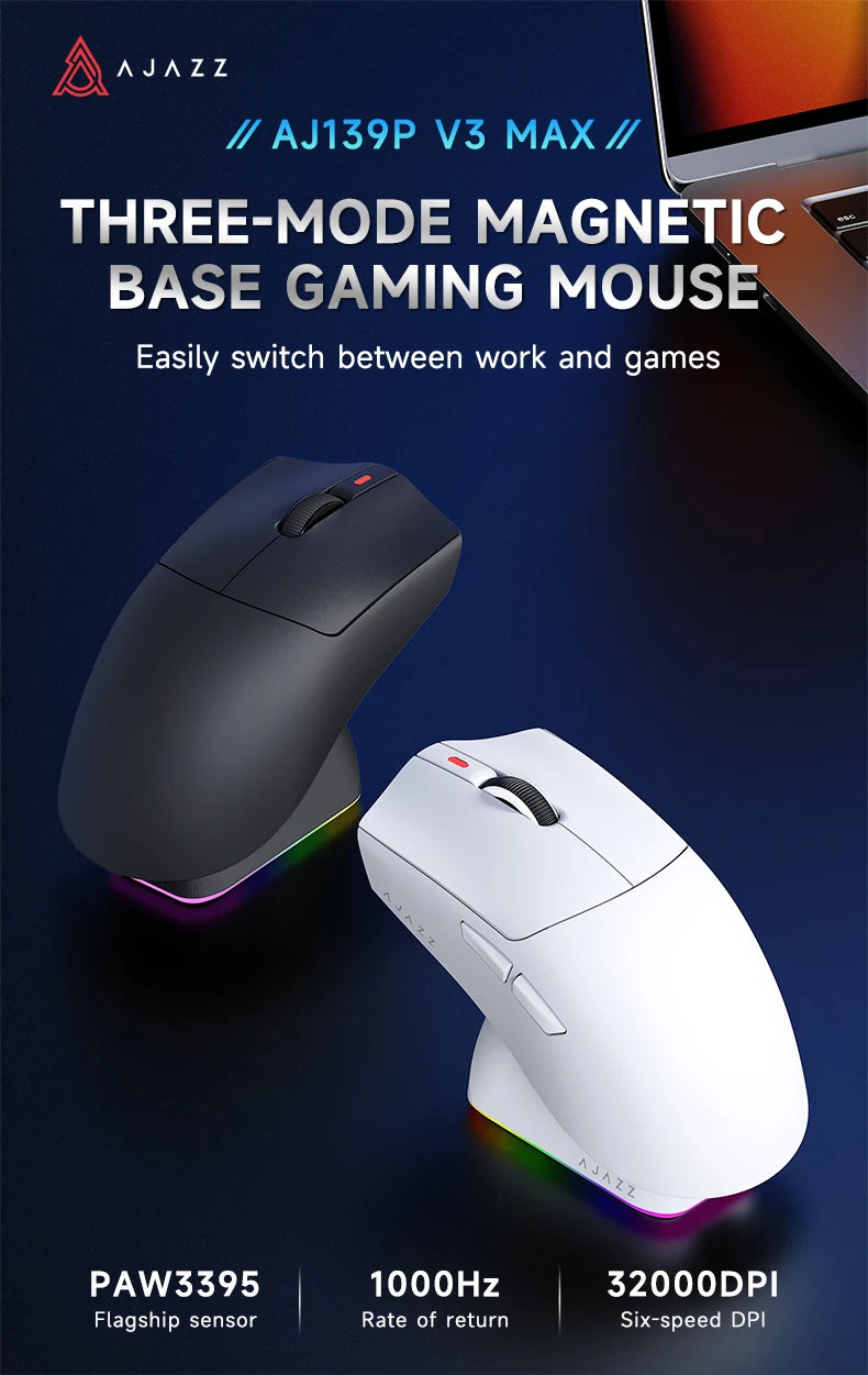 Wireless Gaming Mouse AJ139-V2/AJ139P-V3-MC with 12000DPI Max AJ139P MAX with 32000DPI Magnetic Charging Base Gaming Mouse