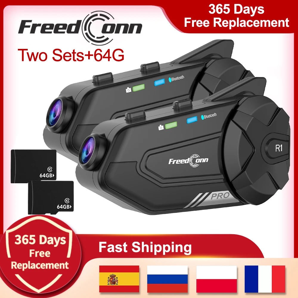 Motorcycle Intercom Helmet Bluetooth Headset Group Speaker Headphone WiFi App Freedconn R1Pro Motorbike Dash Cam Moto Auto Dvr
