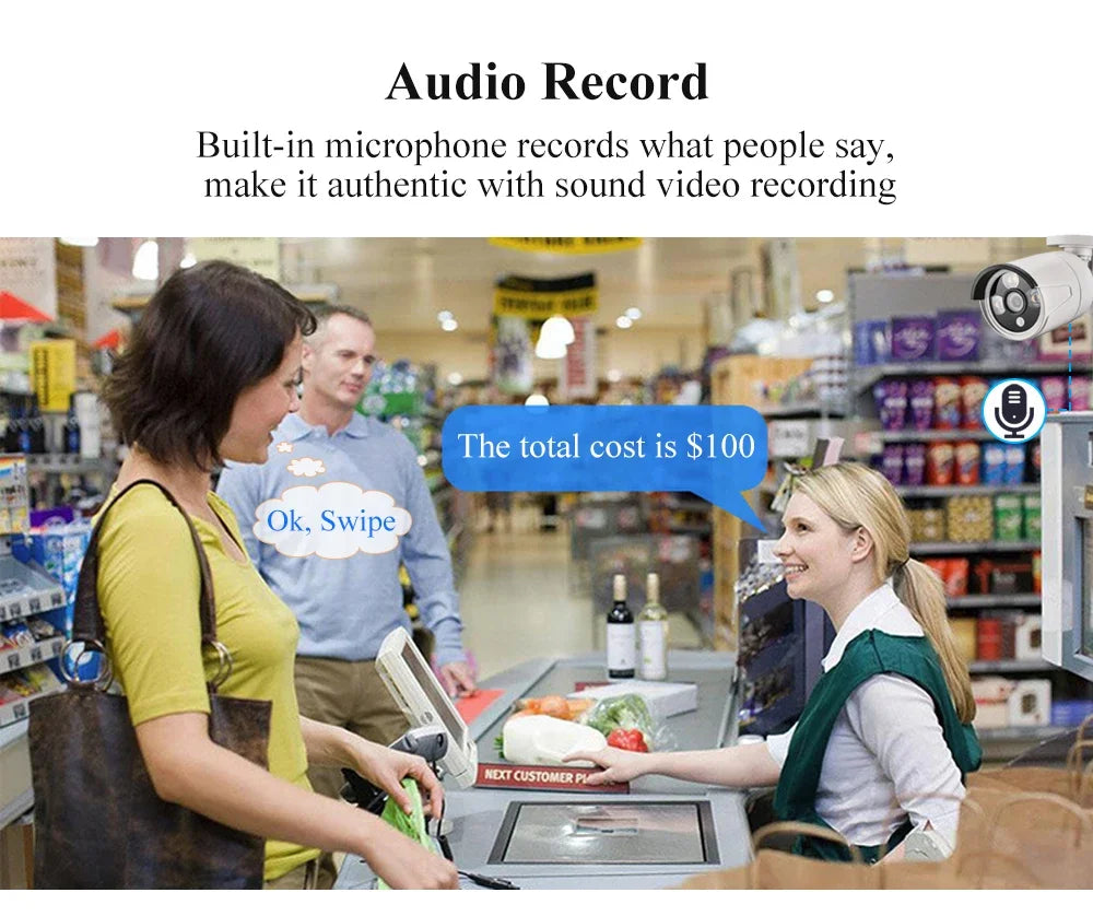 AZISHN 2.8mm Wide Angle 8MP 4K IP Camera Outdoor Face Detect Audio H.265 Bullet CCTV Home 5MP 4MP POE Human AI Security Camera