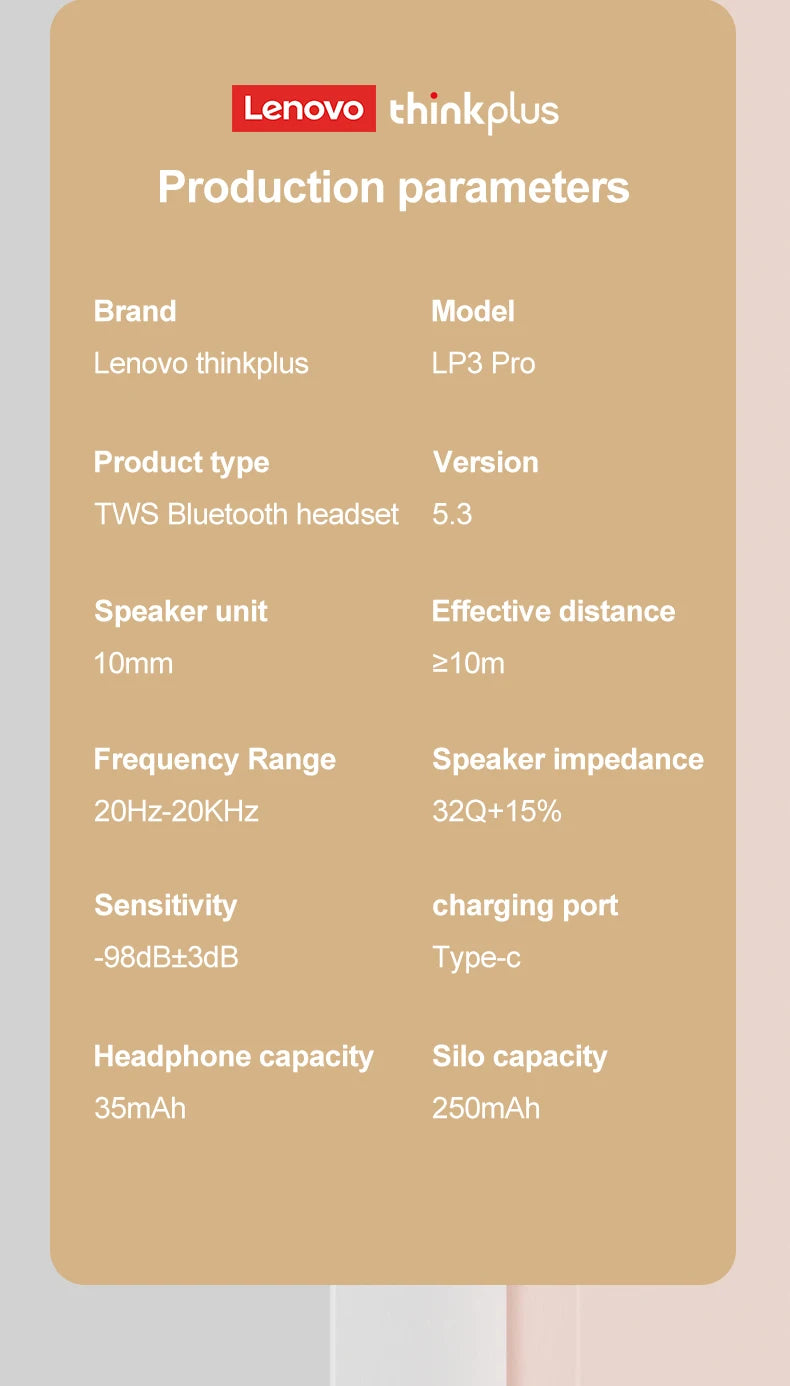 10pcs Lenovo LP3 Pro Wholesale 2pcs Original LP3 Pro Wireless Bluetooth Headphones HiFi Stereo Earbuds Noise Reduction With Mic