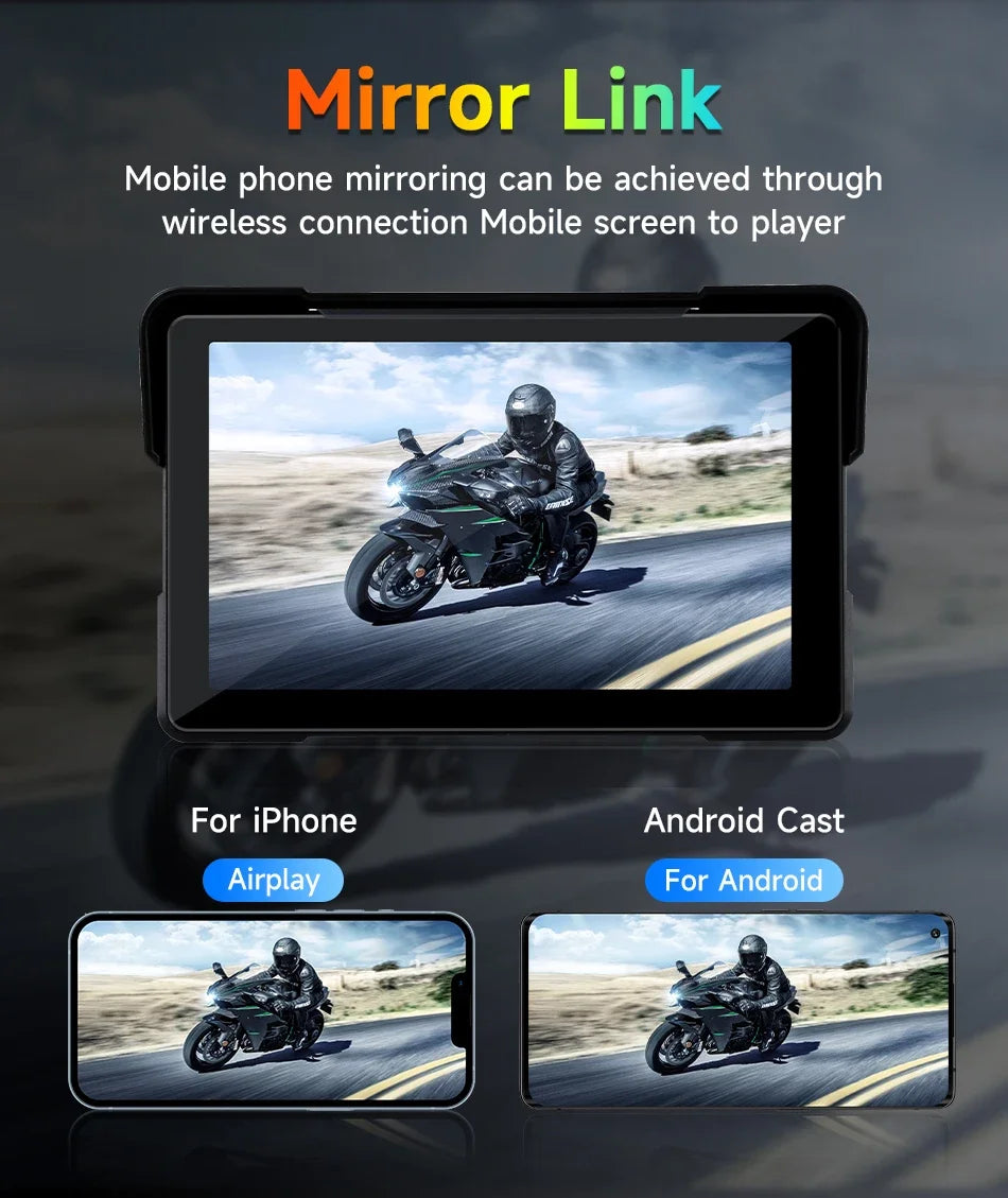Jansite 5/7 inch Carplay Motorcycle DVR Navigation GPS Wireless CarPlay Android Auto IPX7 Display Screen Portable Moto Monitor