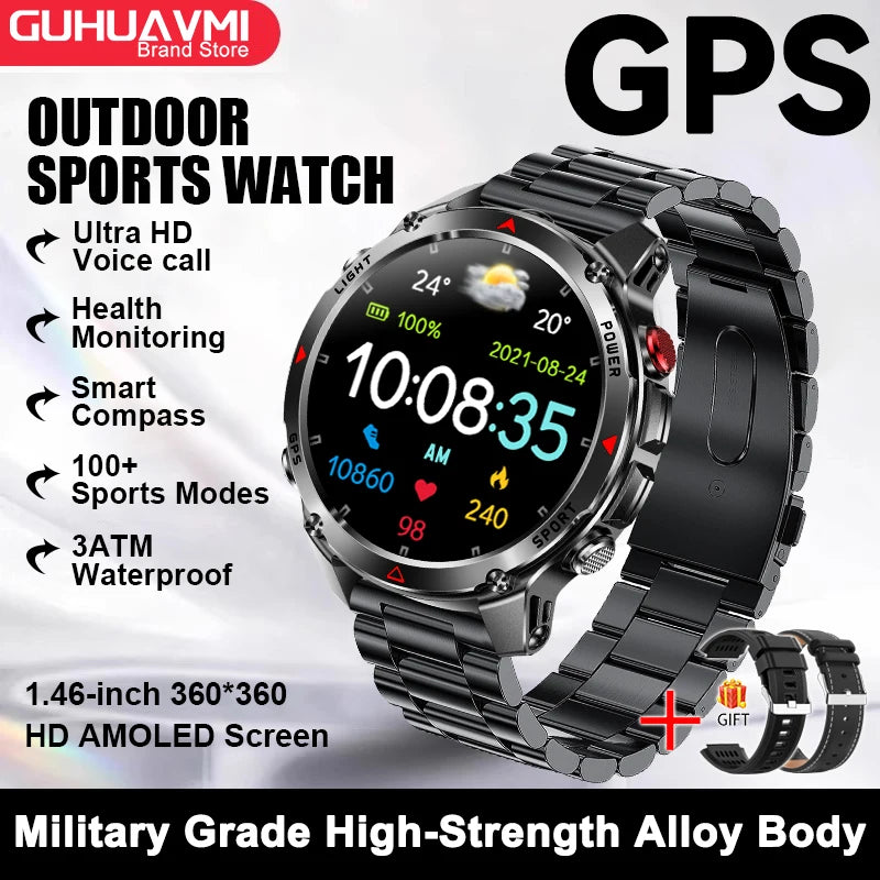 2026 New GPS Map Navigation Smart Watch Men Women Amoled Screen 3ATM Waterproof Sport SmartWatch Compass NFC BT Call Watches Men