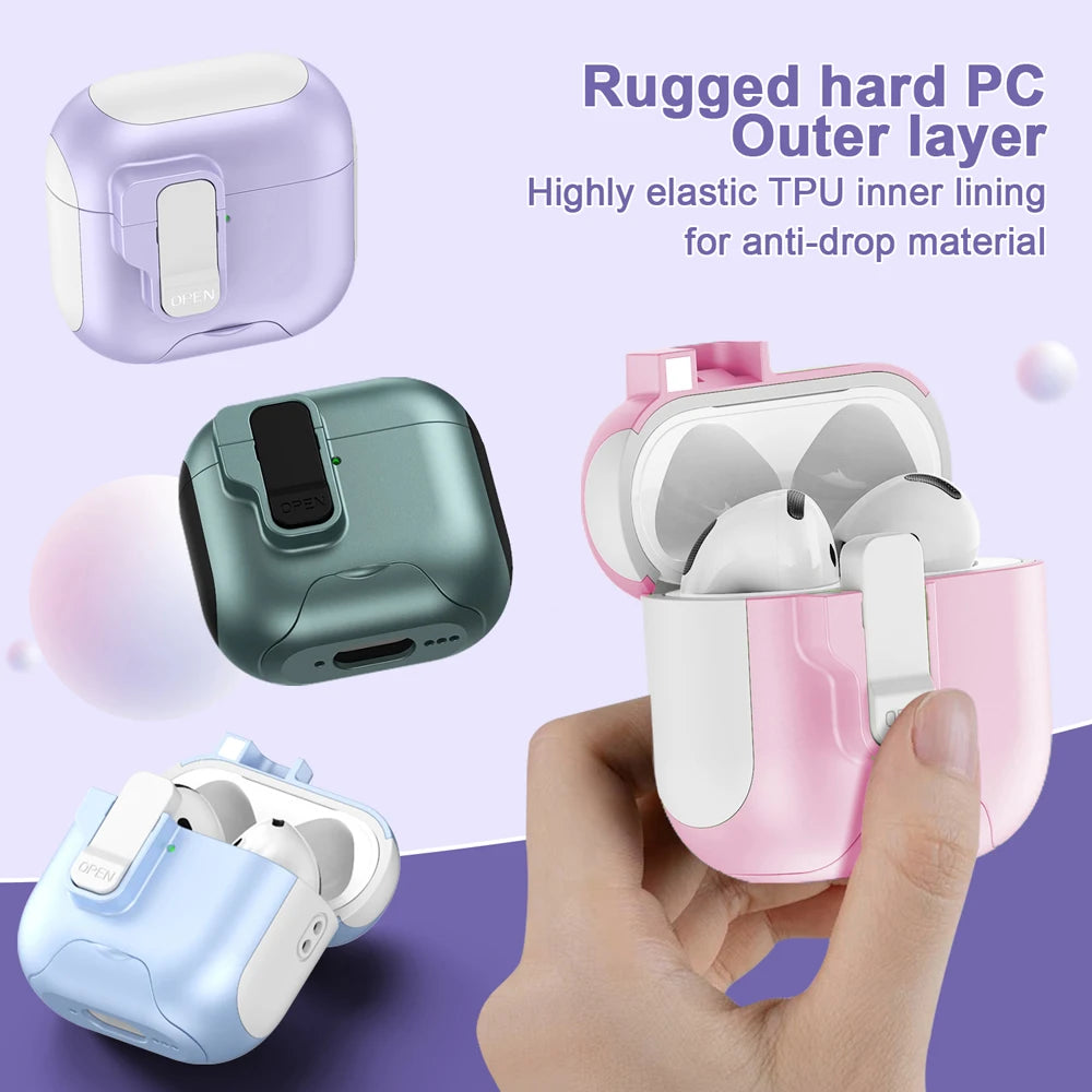 Magnet Security Lock Cover for Airpods 4 ANC Case With Lanyard Full Body Protection Shockproof Charging Cases For Airpods Pro 2