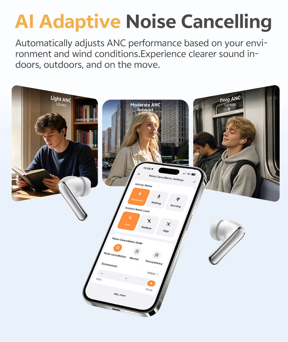 QCY HT21 Wireless Earphones Melobuds N65 -60dB AI Adaptive ANC Earbuds Bluetooth 6.0 LDAC Hi-Res Audio 8 Mics 50Hrs Headset