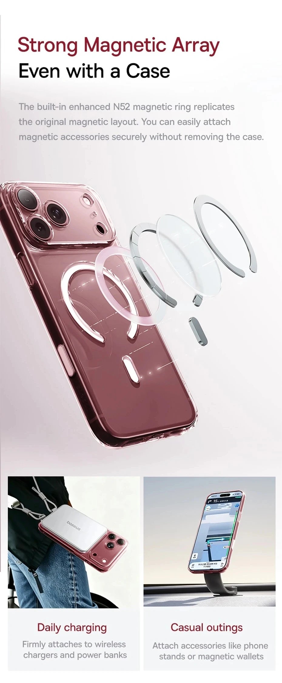 Baseus Magnetic Case For iPhone 18 Pro Max Wireless Charging For Magsafe Case For iPhone 17 Pro Max Slim Thin Clear Cover Case