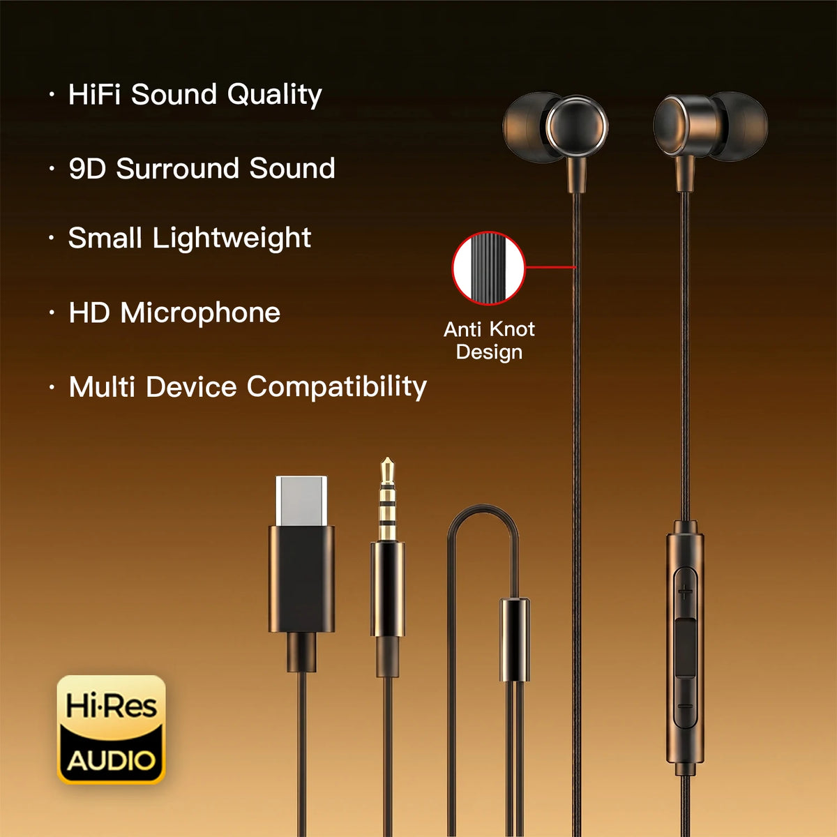 Type C Wired Headphones HiFi Stereo Surround Sound Earphones Music Headset For Samsung Galaxy S25 S24 S23 S22 S21 Xiaomi Realme