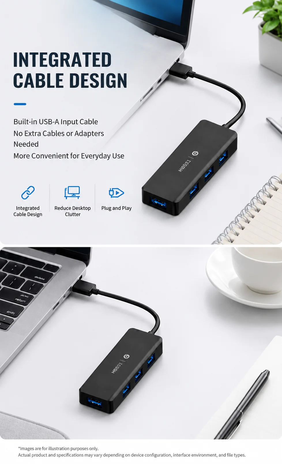 TECHCLAW USB 3.2 Hub 4 Ports USB-A Splitter 5Gbps High Speed USB Hub Adapter Portable Multi USB Expander for Laptop PC Computer