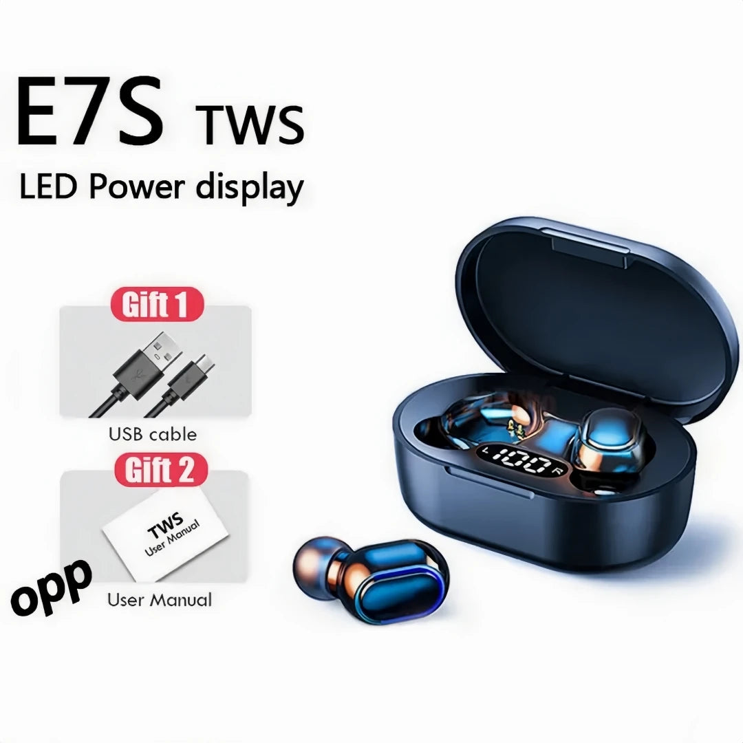 E7S, TWS True Wireless Earphones with Digital Display Screen, Bluetooth 5.4 Suitable for Outdoor Activities Such as Running
