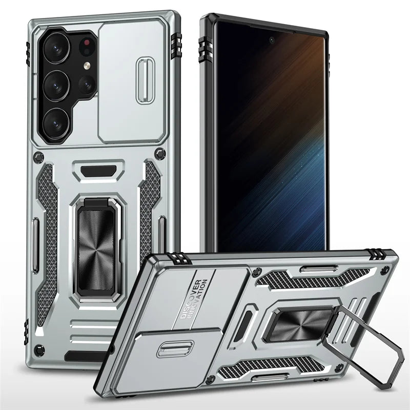 Rotating Ring Stand Slide Camera Lens Military Grade Armor Case For Samsung Galaxy S26 S25 S24 S23 S22 S21 Ultra Plus FE Cover