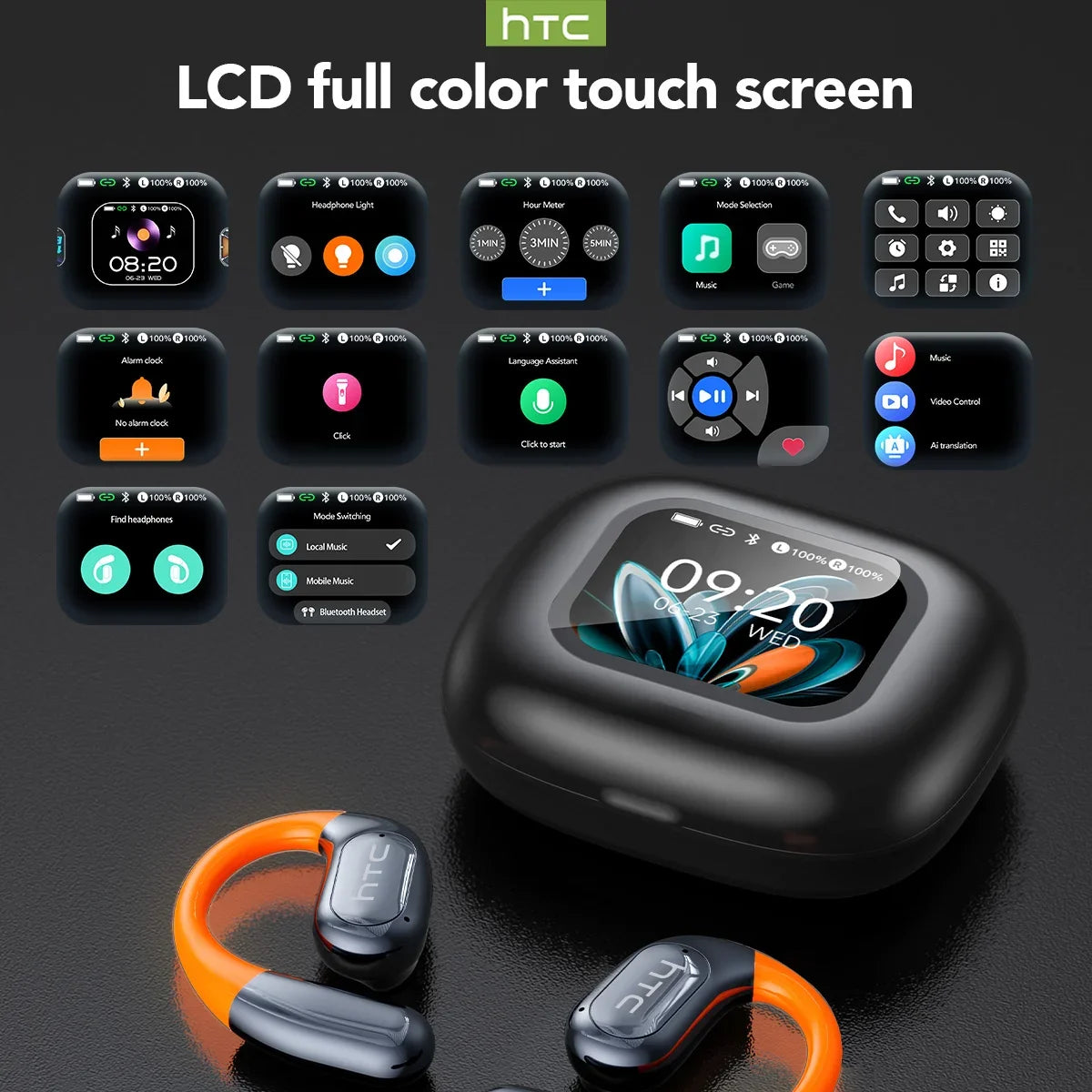HTC NE27 Bluetooth Earphone AI Translation Earbuds OWS Sport Headphone Touch Screen Ultra Long Battery Life Wireless Headphone