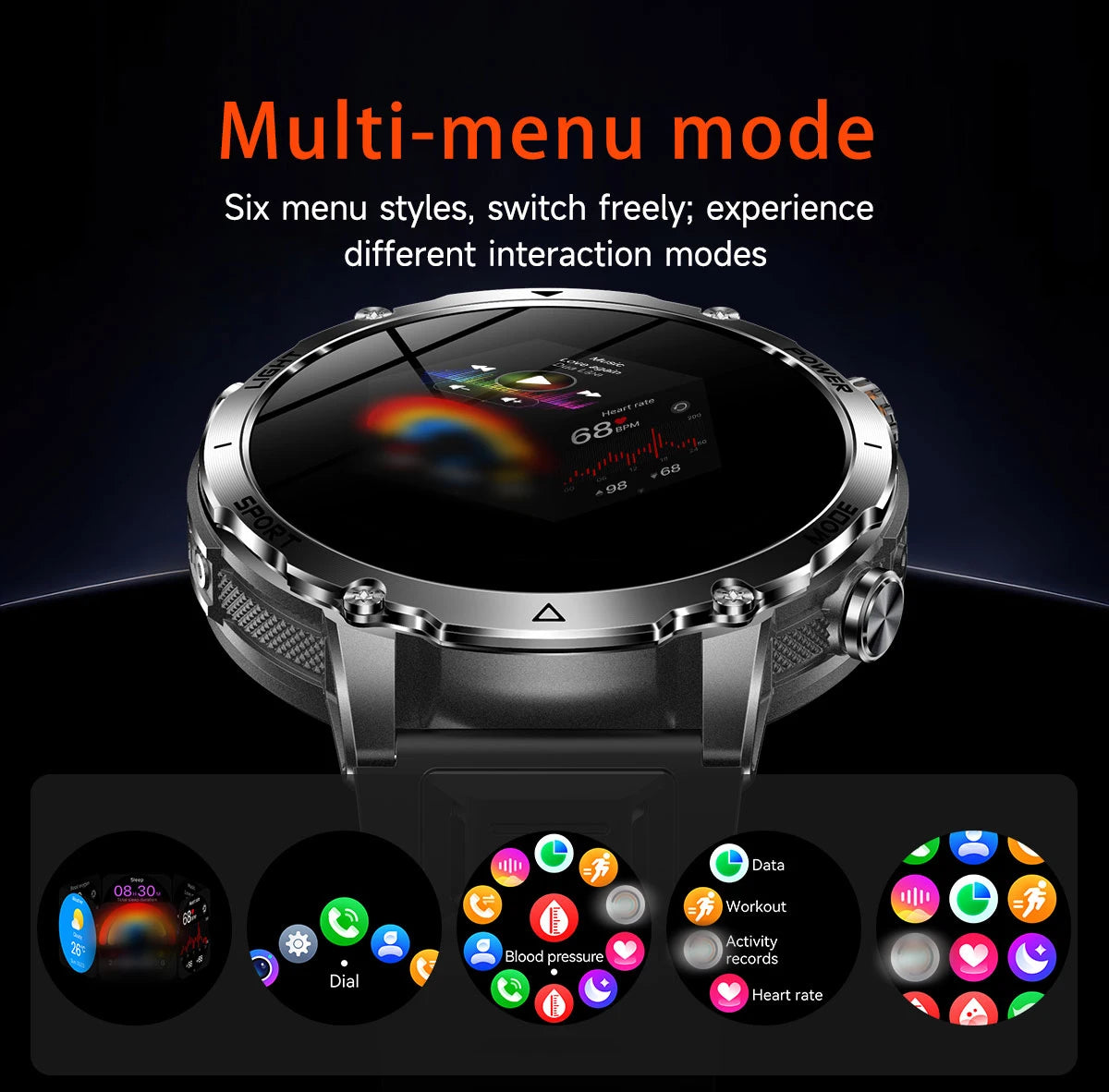 New 1400mAh Big Battery Smart Watch Men Outdoor GPS Flashlight IP68 Waterproof Bluetooth Call AMOLED Military Sports Smartwatch