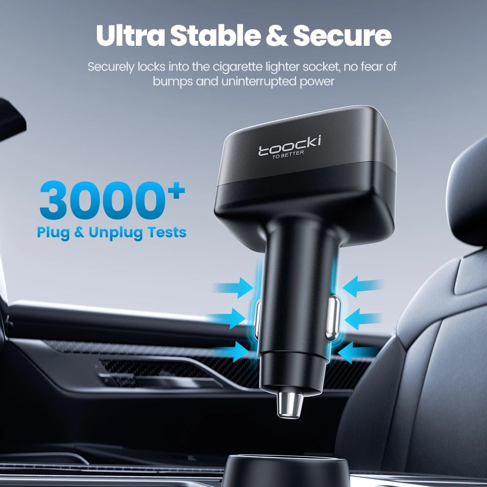Toocki 105W 3-in-1 Car Charger PD 45W 30W PPS Fast Charging Type C Display Car Phone Charger For iPhone 17 16 Samsung S23 S24