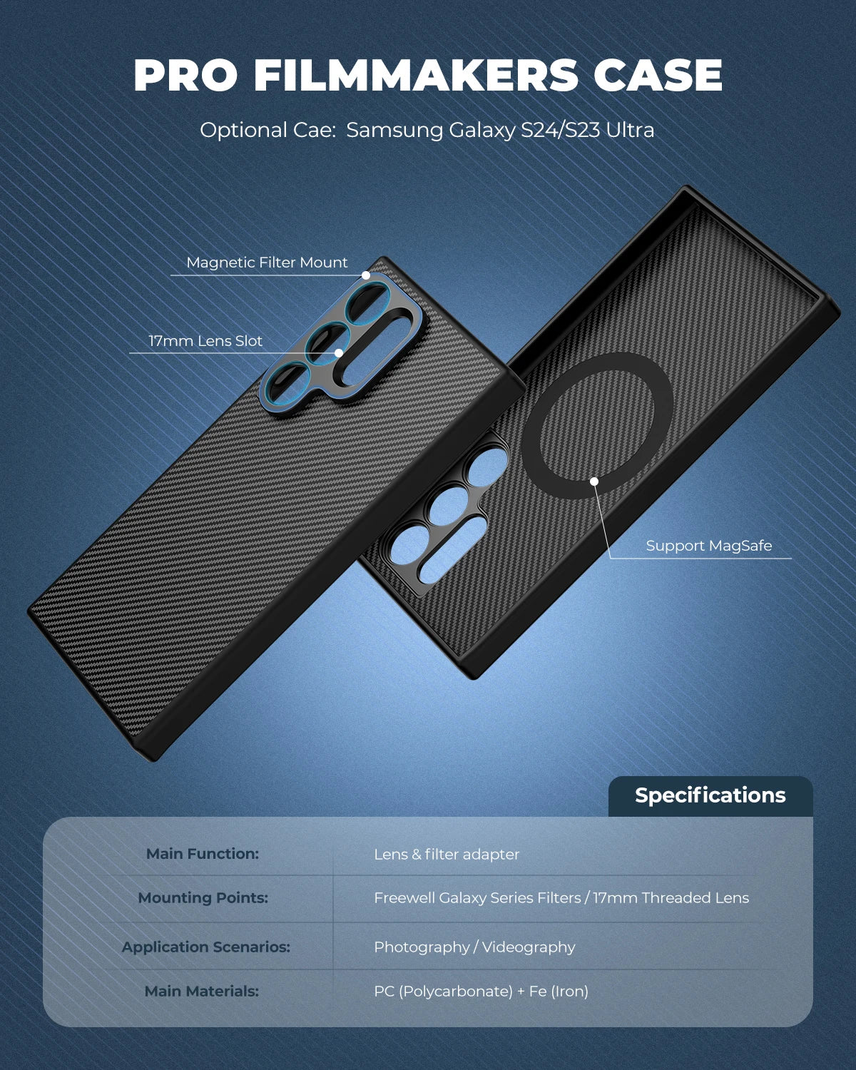 Freewell 17mm Thread Mount Phone Case for Samsung Galaxy S23 / S24 / S25 / S26 Ultra, Pro Filmmaker Photography Accessories