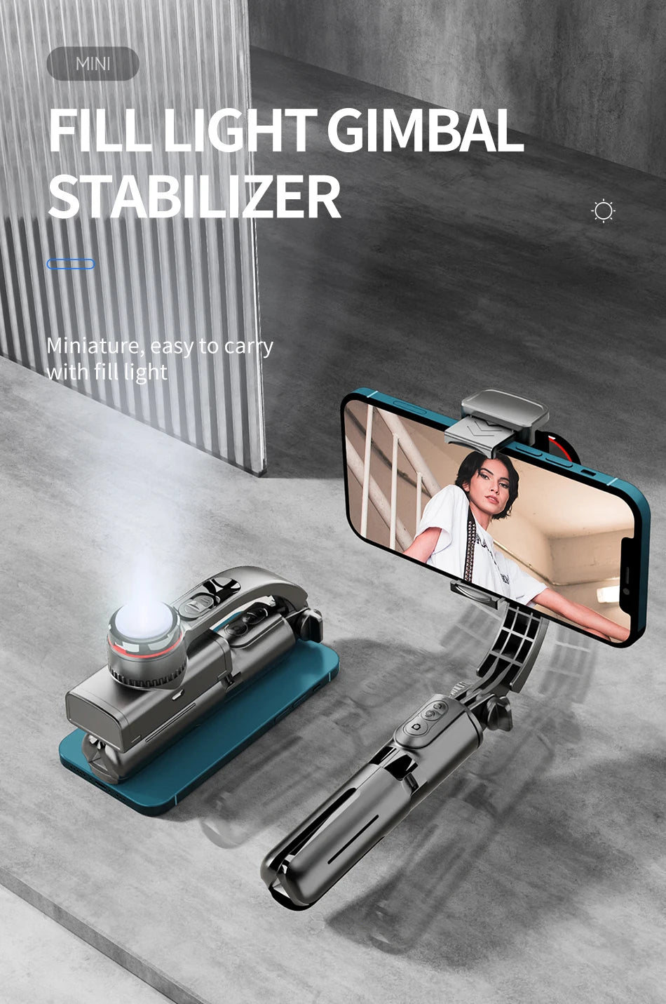 TOKQI Handheld Stabilizer for Stream Anti‑Shake Gimbal Selfie Stick With 3‑Color Adjustable Fill Light Wireless Remote Control 3
