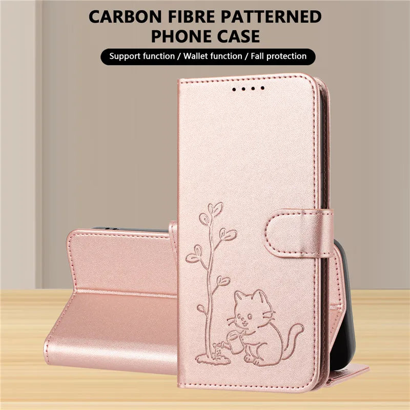 Cats & Trees Pattern Leather Phone Case For VIVO Y39 Y29 Y19S Y38 Y78+ Y17S Y27 Y36 Y16 Y56 5G Wallet Flip Cover Card Holder Bag
