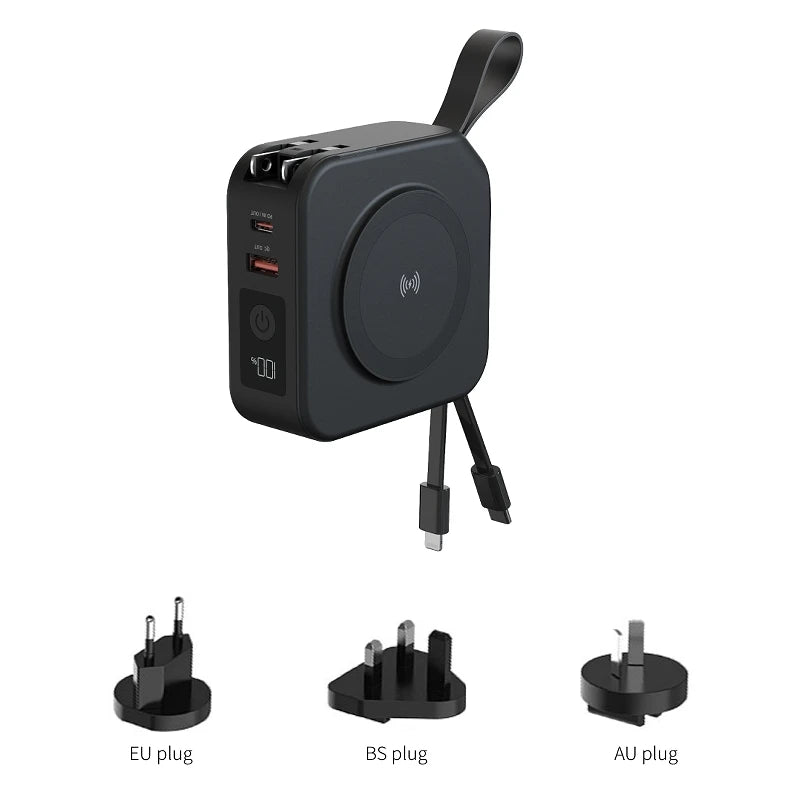 Magnetic Wireless Charging Bank 10000mAh PD22.5W Built-in Cable Plug 3in1 Fast Charging Portable Power Bank for iPhone 17 16 15