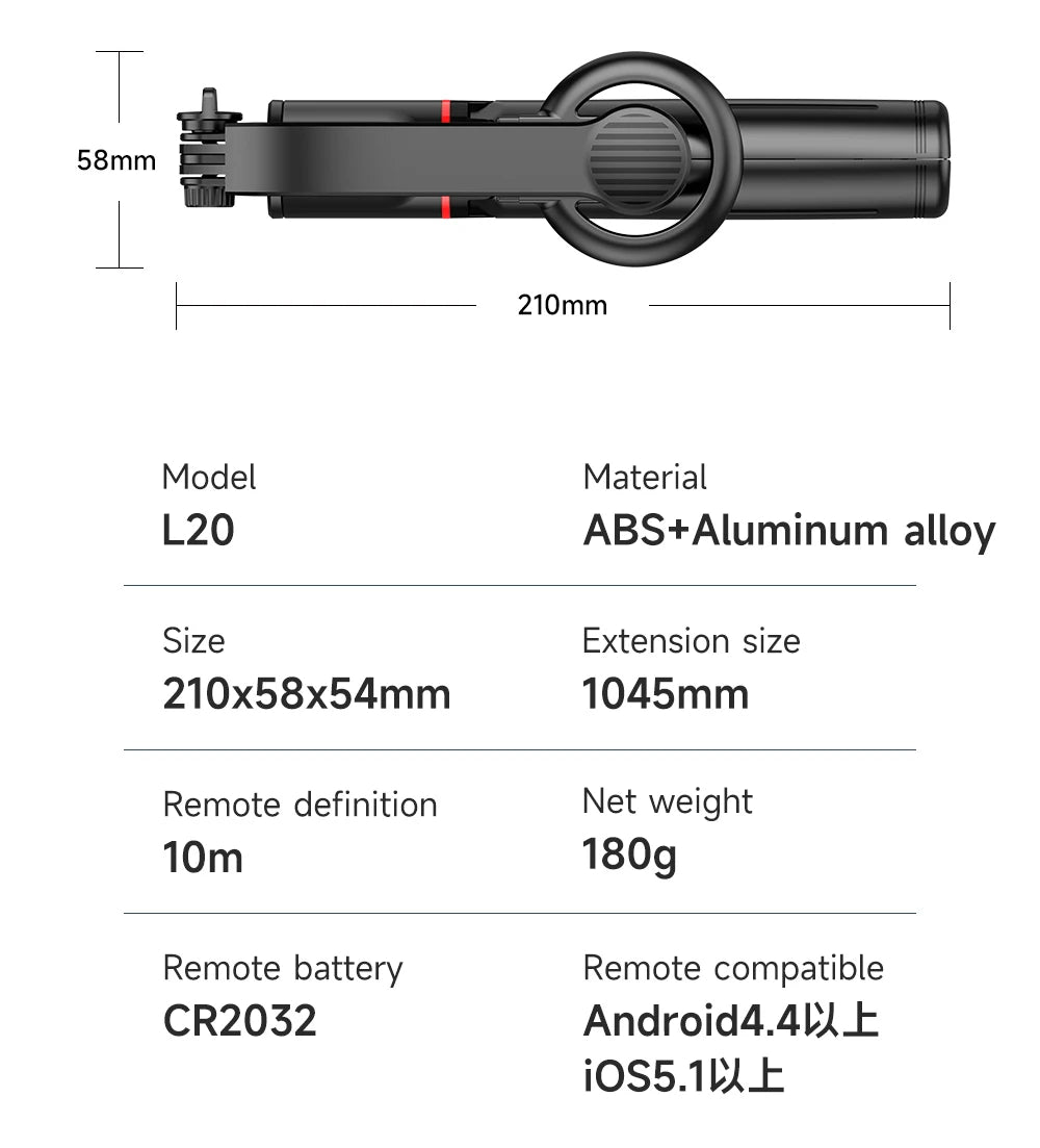 Wireless Selfie Stick Tripod Stand with Magnetic Bluetooth Remote Extendable Tripod for Apple iPhone Live Streaming Video Record
