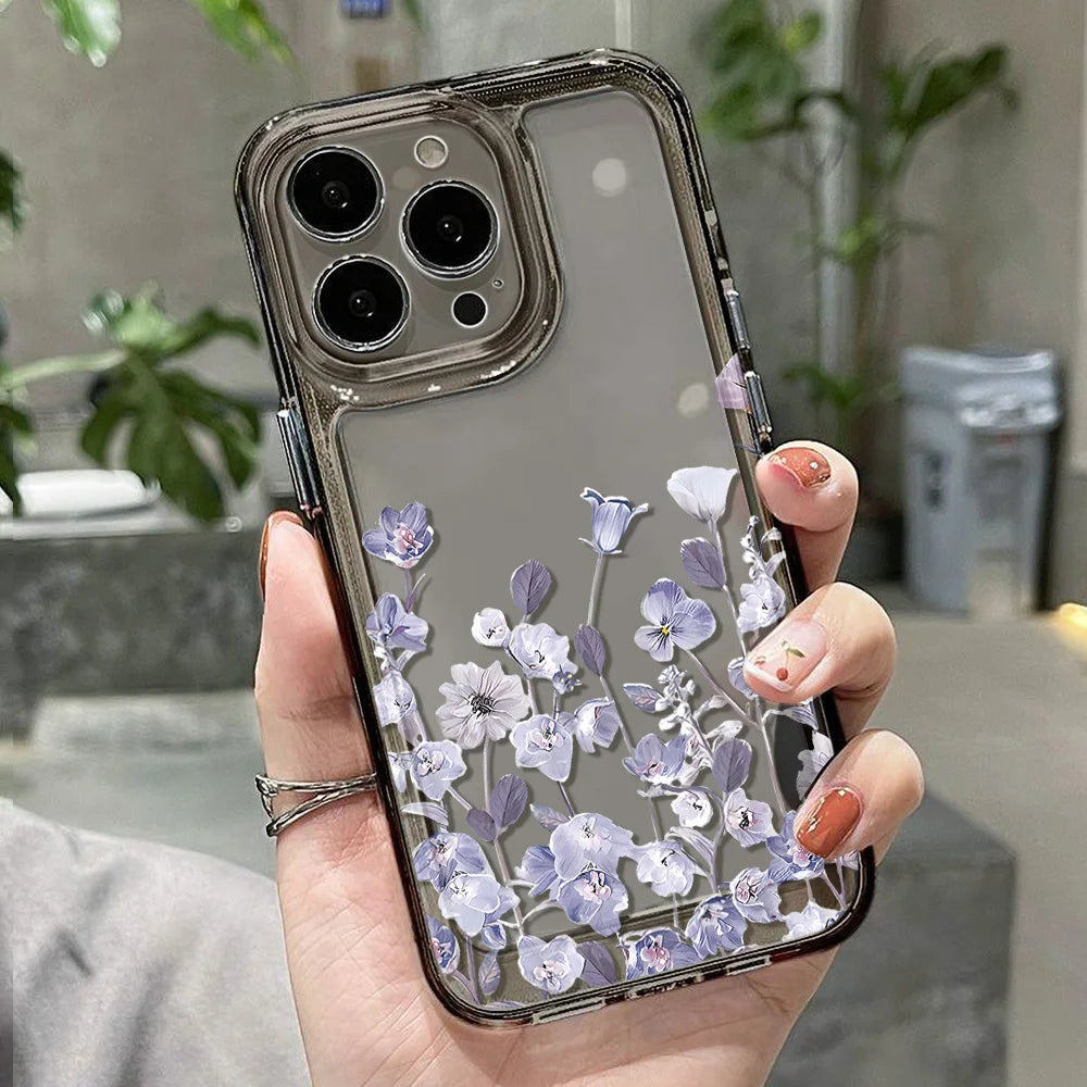 Purple Flower Phone Case For iPhone 17 Case iPhone 14 16 18 13 11 12 15 Pro Max 7 Plus 16e XR SE Air Shockproof Soft Clear Cover