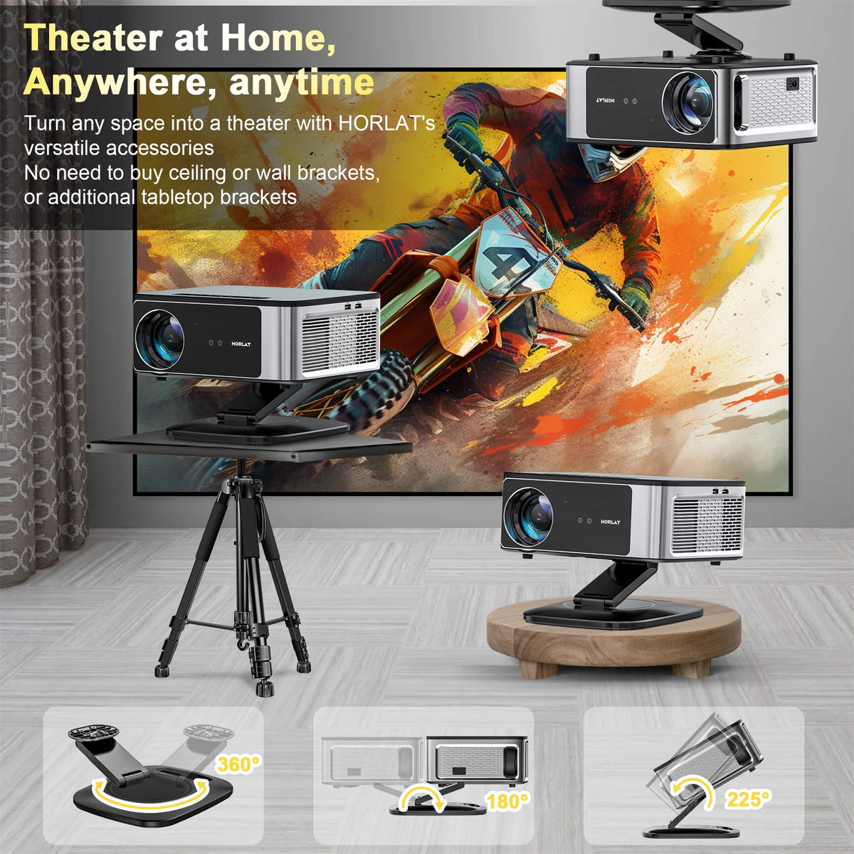 HORLAT 3200Ansi Lumens 4K Full HD Projector T10ULTRA 2G 32G Home Theater WiFi Android 14 Portable Smart TV Cinema Beam Projector