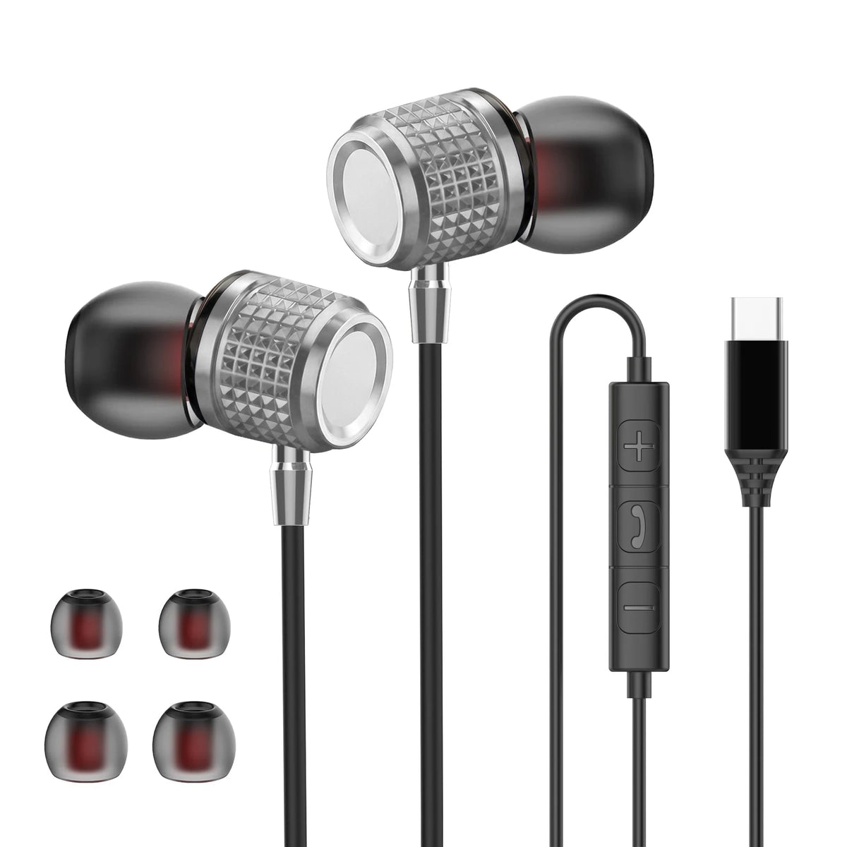 USB Type C Earphones HiFi Heavy Bass Earbuds Metal In Ear Noise Reduction 3.5MM Wired Headphones For Samsung S25 24 Z Fold7 Flip