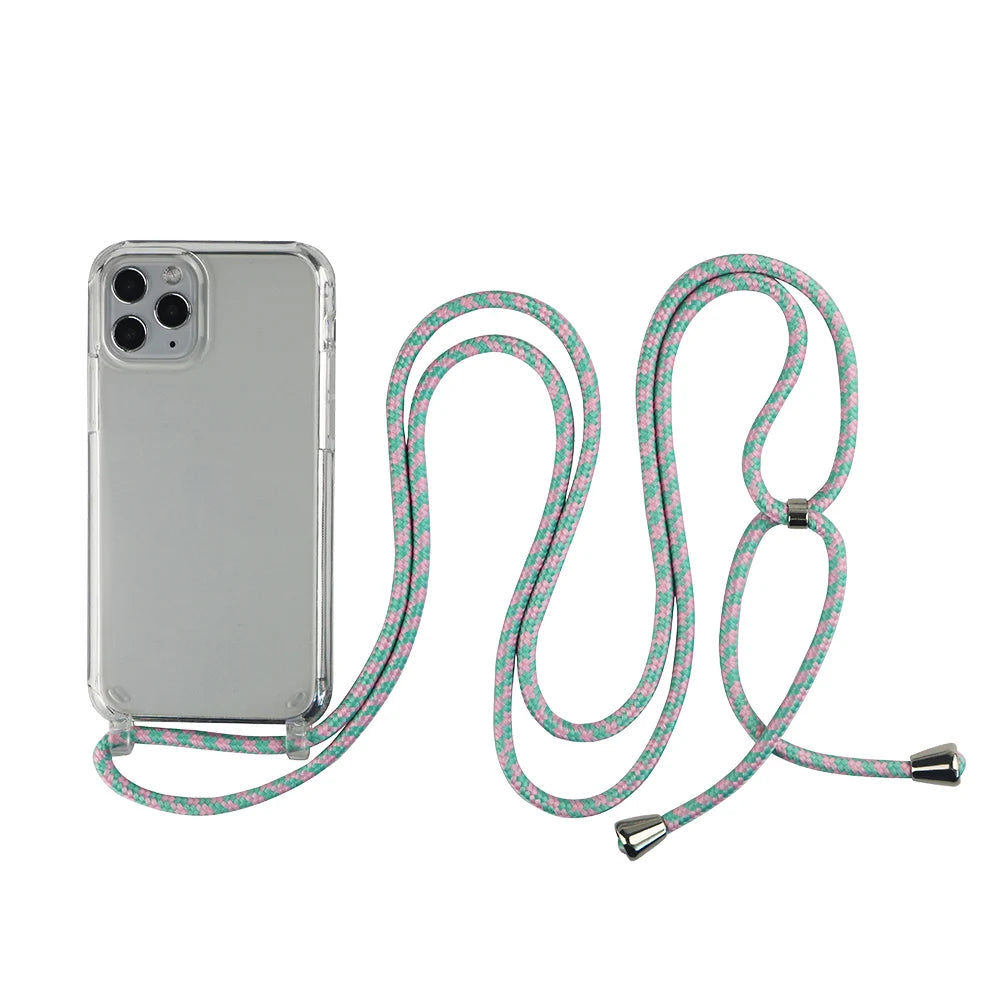 Crossbody Necklace Cord Lanyard Transparent Phone Case For iPhone 16 15 13 Pro Max 12 11 7 8 Plus X XR XS Strap Hang Rope Cover