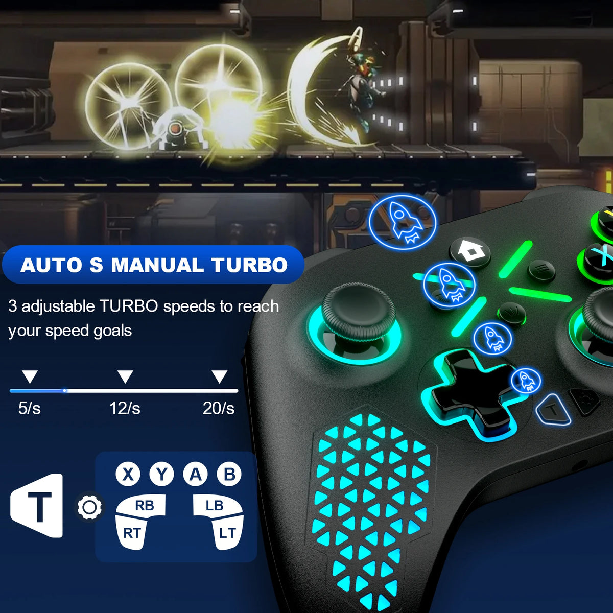 Turpow RGB Gamepad For Xbox One Controller,Xbox Seris S/X Dual Vibra 6Axis Gyroscope Wireless Game Xbox Console