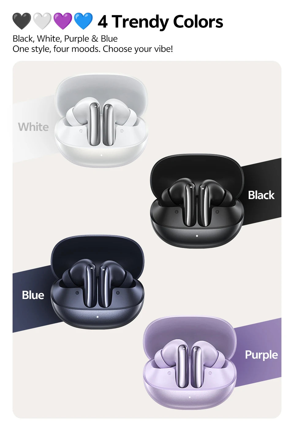 QCY Melobuds N20 BH25HT20A Wireless Bluetooth 6.0 Earphone -50dB Adaptive ANC 13mm Drivers Headsets 6 Mics HD Calls Earbud 40Hrs