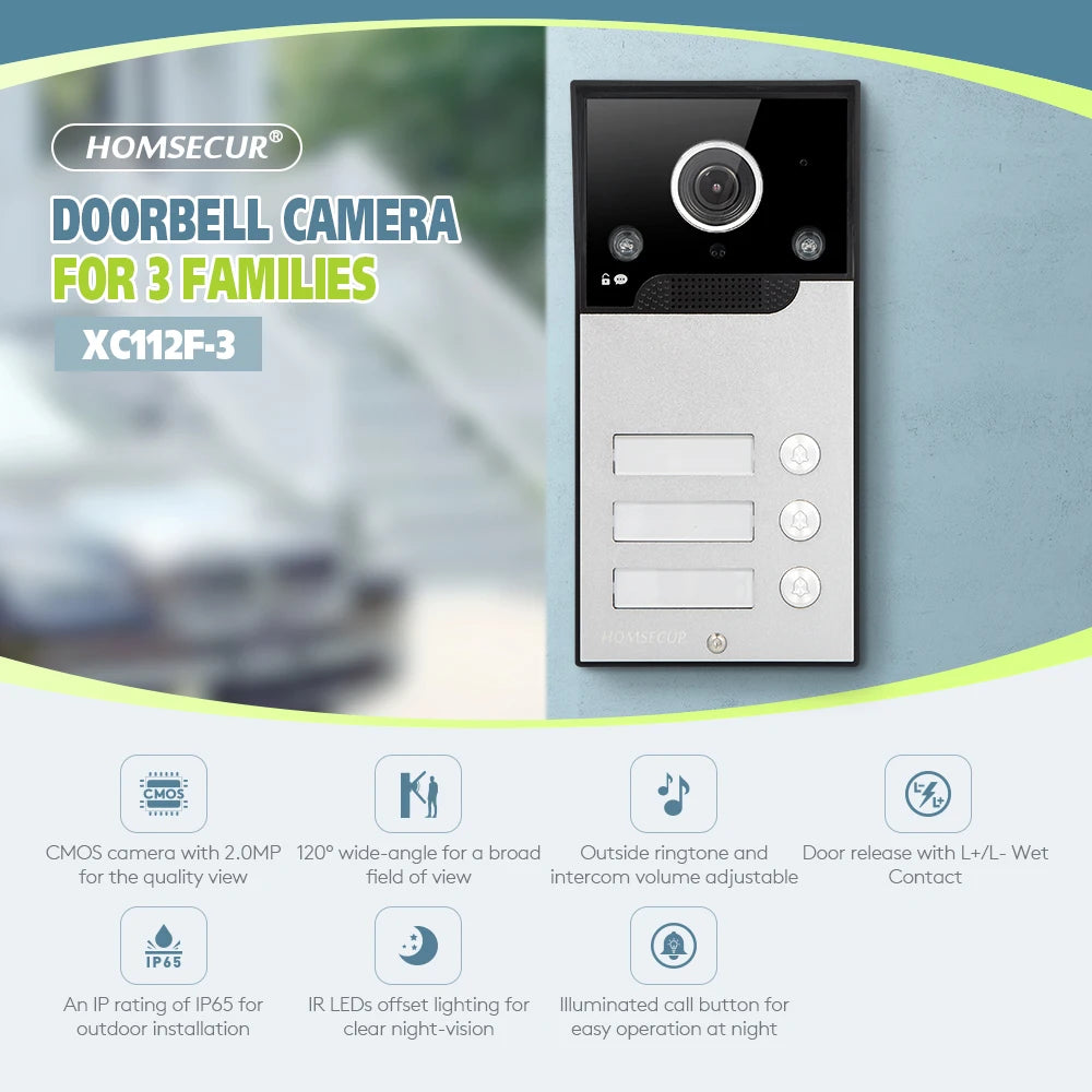 XC112F-3 HD IP65 Doorbell Camera with 3 Call Buttons for 4 Wire 1080P Tuya APP Video Door Phone Intercom Home Security 3 Flats