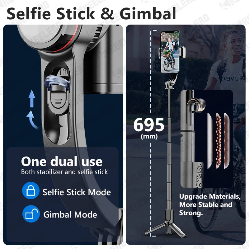 TOKQI Handheld Stabilizer for Stream Anti‑Shake Gimbal Selfie Stick With 3‑Color Adjustable Fill Light Wireless Remote Control 3