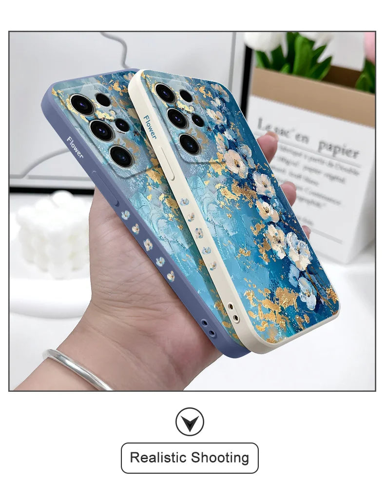 Gold Leaf Flower Phone Case For Samsung Galaxy S25 FE S24 S23 S22 S21 S20 S10 S10E Ultra Plus FE Note 20 Ultra Plus Cover