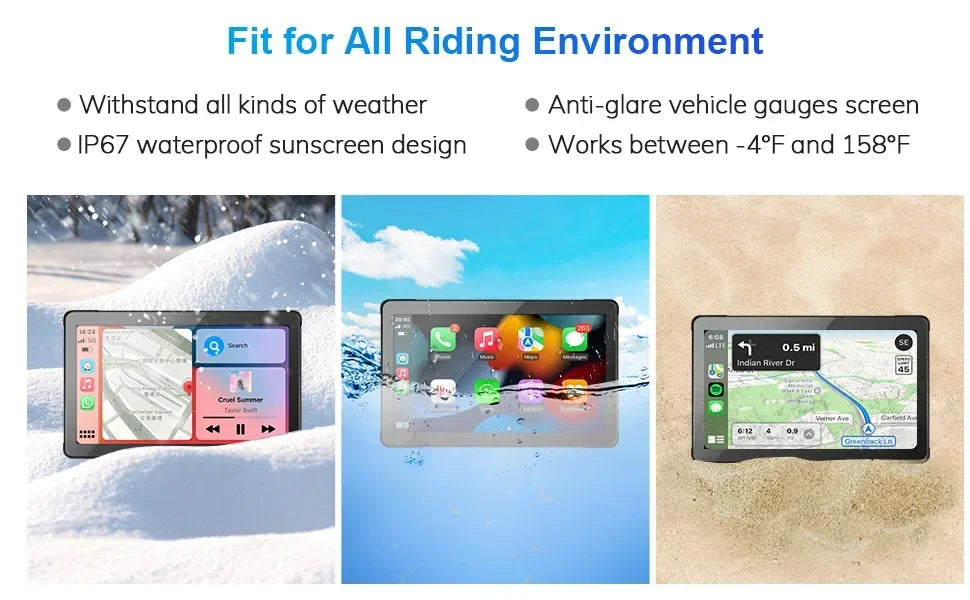 Jansite 5/7 inch Carplay Motorcycle DVR Navigation GPS Wireless CarPlay Android Auto IPX7 Display Screen Portable Moto Monitor