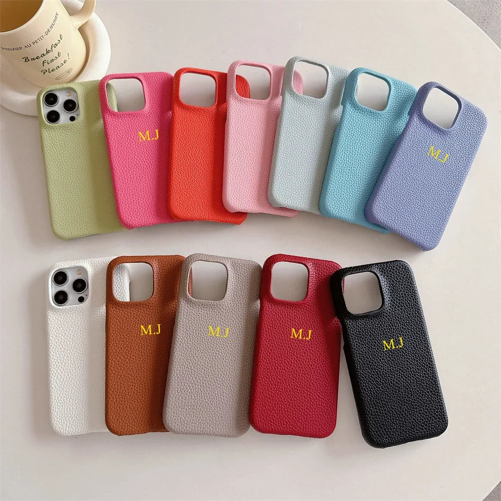 Personalised Customize Initials Name DIY Case For iPhone 17 Pro Max 16 15 17 Pro Max 14 13 12 Candy Color Leather Cover